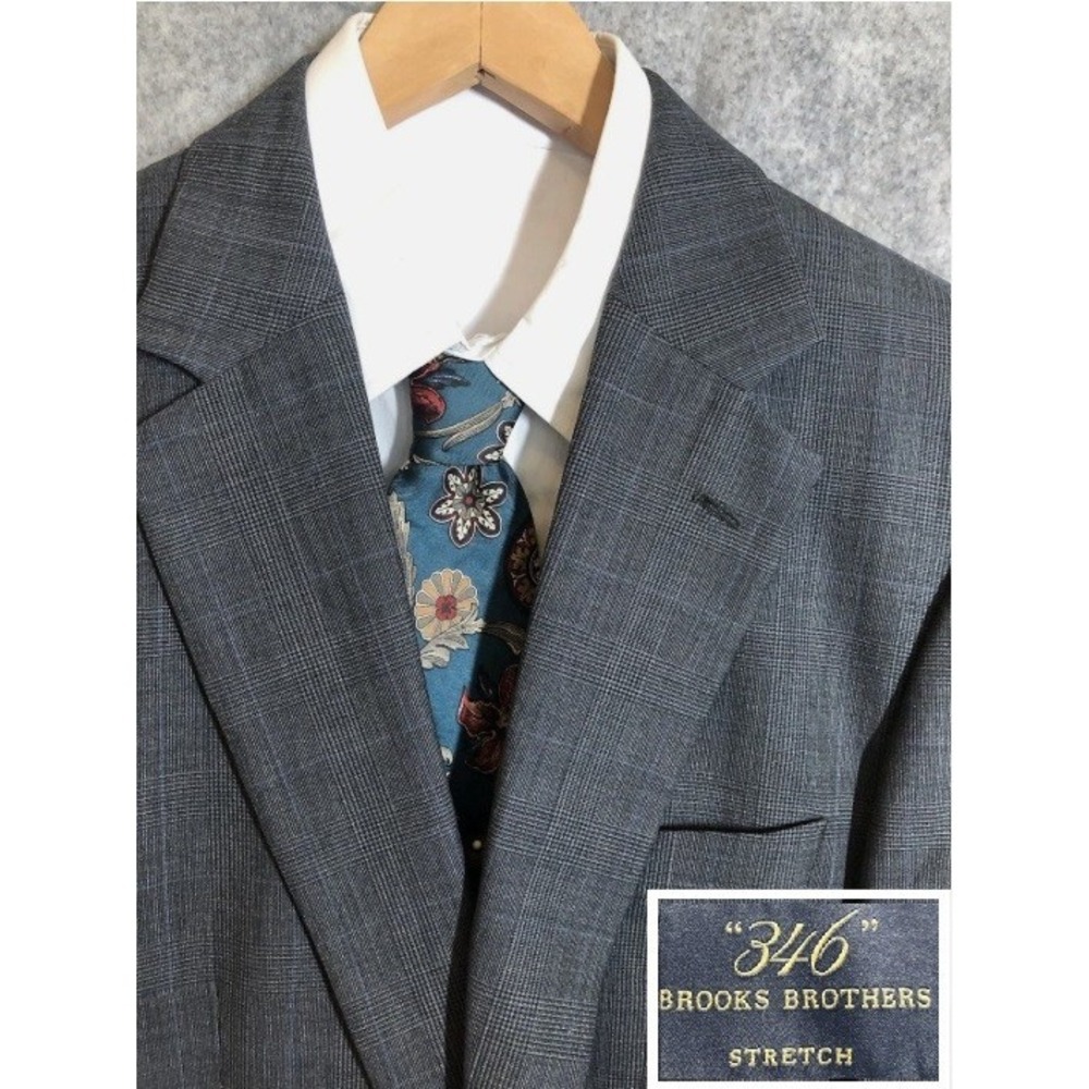 Brooks Brothers Blazer 43L Gray Glen Plaid 346 Stretch Suit Coat Jacket Classic